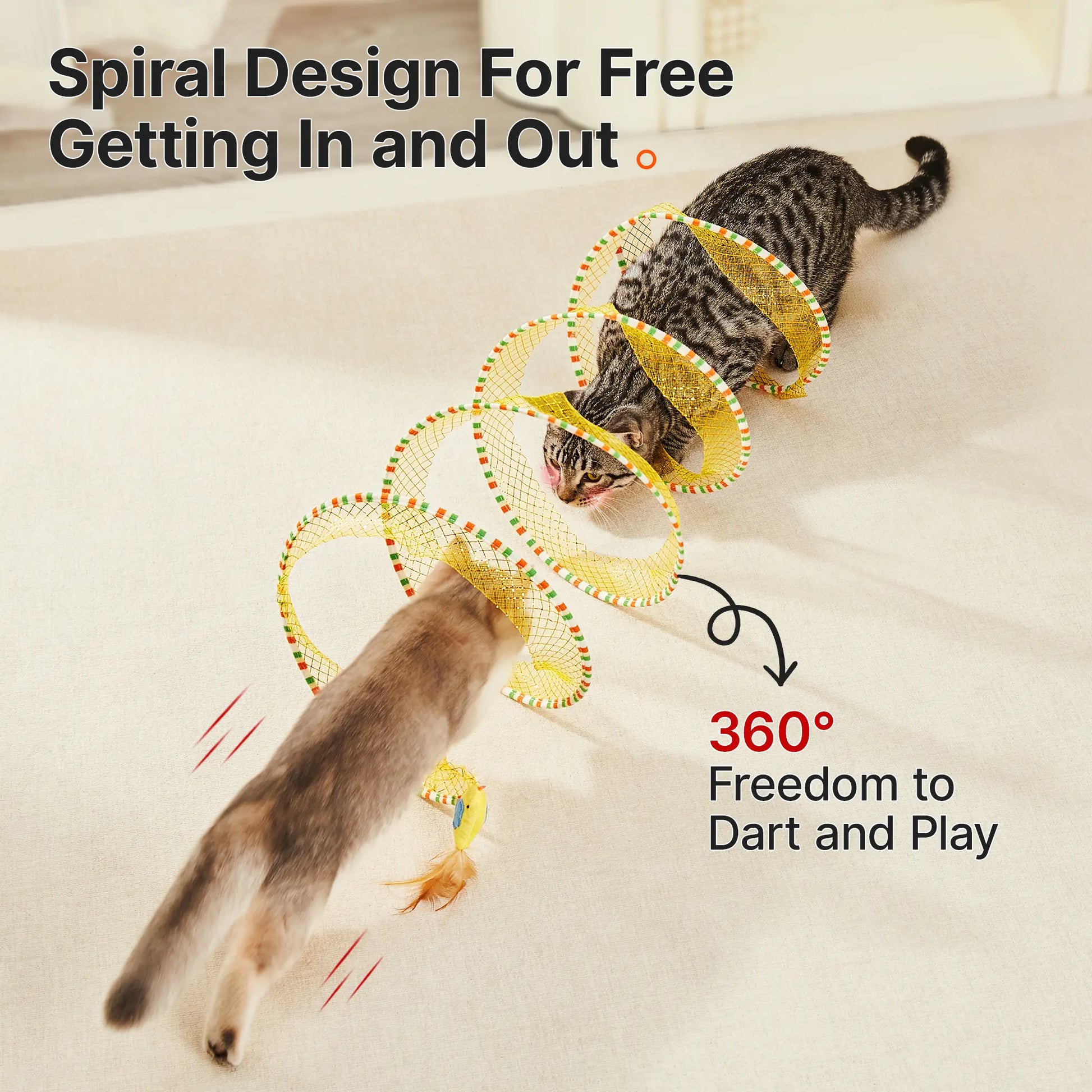Unleash the Fun! 🐾 Potaroma Spiral Tunnel Cat Toy - Collapsible, Feathery & Jingly Playtime for Your Indoor Kitty! 🐱✨ 20 Inches of Adventure Awaits!