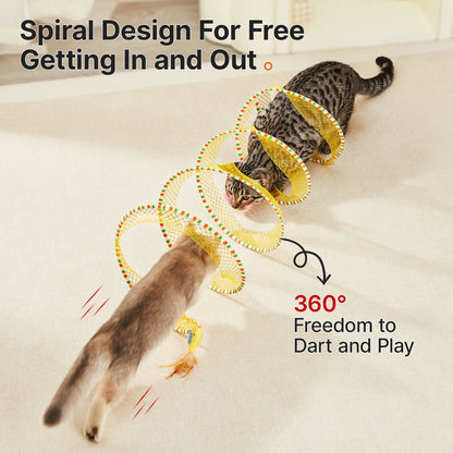 Unleash the Fun! 🐾 Potaroma Spiral Tunnel Cat Toy - Collapsible, Feathery & Jingly Playtime for Your Indoor Kitty! 🐱✨ 20 Inches of Adventure Awaits!
