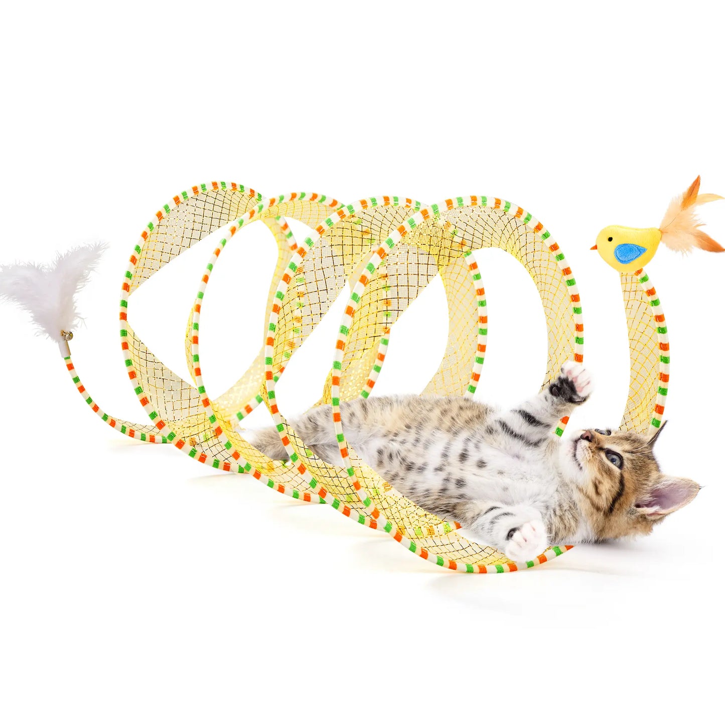 Unleash the Fun! 🐾 Potaroma Spiral Tunnel Cat Toy - Collapsible, Feathery & Jingly Playtime for Your Indoor Kitty! 🐱✨ 20 Inches of Adventure Awaits!