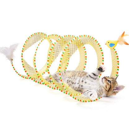 Unleash the Fun! 🐾 Potaroma Spiral Tunnel Cat Toy - Collapsible, Feathery & Jingly Playtime for Your Indoor Kitty! 🐱✨ 20 Inches of Adventure Awaits!