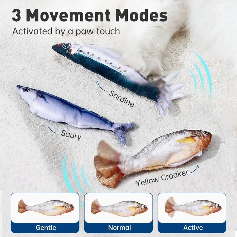 Ultra-Realistic Flopping Fish Cat Toys 3 Pack, Interactive Cat Toys for All Breeds